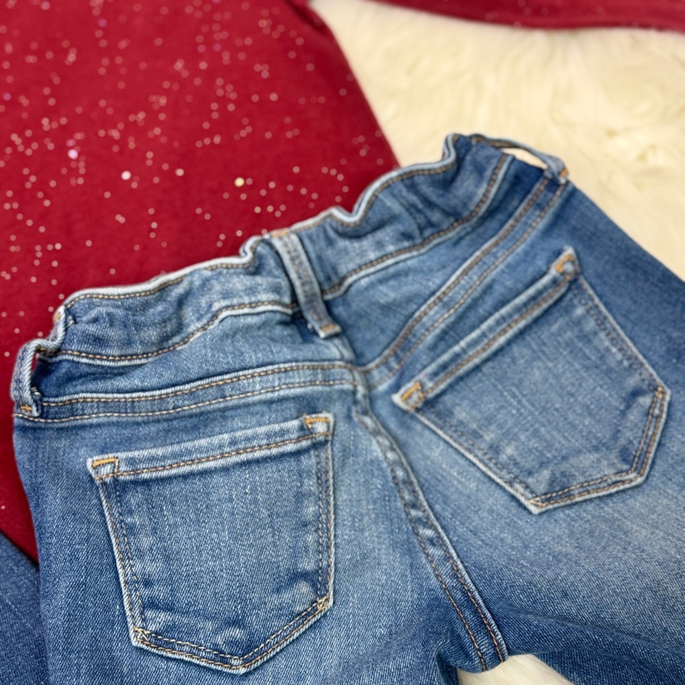 Cat & Jack Maroon Glitter Top & GAP Super Skinny Jeans Set - 5T - Picture 5 of 8